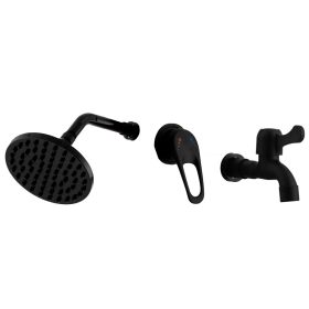   Matt fekete szolár zuhany alkatrész készlet – 15×15 cm ABS zuhanyfej karral, keverőkar és lábmosó csap