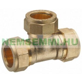   T csatlakozó idom mindhárom oldala 22 mm-es szorítógyűrűs menet rézcsőhöz, kéziszerszámmal szerelhető