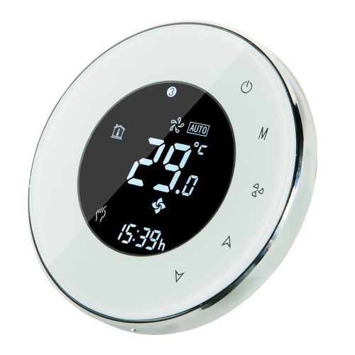 Smart thermostat for electric heating Remotely controlled, timed round white smart thermostat