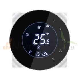   Okos termosztát gázkazánhoz távolról irányítható, időzíthető kerek fekete okos termosztát