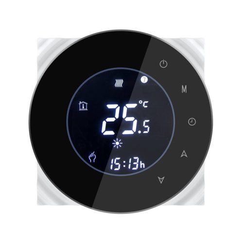 Smart thermostat for electric heating Remotely controlled, timed round black smart thermostat