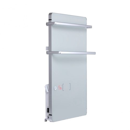 INGYEN SZÁLLÍTÁSSAL! Elektromos törölköző szárító üvegpanel 200 + 1800W teljesítménnyel törölköző szárítós radiátor. Elegáns fehér kivitel mozgásérzékelő, LED kijelző, programozható