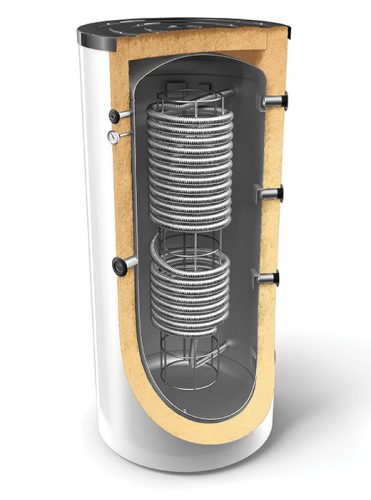 Kombinált 500 literes puffertartály 1 rozsdamentes acél csőkígyóval, fűtési rendszerekhez és használati melegvíz-készítéshez