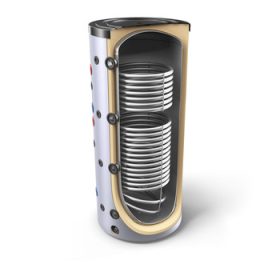   Két hőcserélős puffertartály - 2000 literes tartály, melegvíz tárolás céljára 110 °C maximális üzemi hőmérséklettel