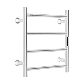   Elektromos törölközőszárító radiátor 4 rudas, falra szerelhető, ezüst színű – LED kijelzővel és időzítővel