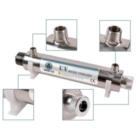   UV sterilizátor, beépített PHILIPS UV fertőtlenítő lámpával, rozsdamentes acél házban. Napi 33.600 l víz fertőtlenítésére alkalmas.
