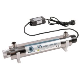   Ivóvíz fertőtlenítő, beépített 55 W-os PHILIPS UV sterilizáló lámpával, rozsdamentes acél házban. Napi 63.600 l víz fertőtlenítésére alkalmas.