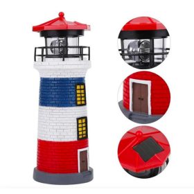   Napelemes világítótorony lámpa forgó világítással kerti dekoráció kék-fehér-piros csíkós