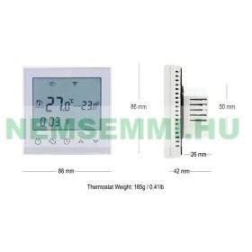   Wifis termosztát elektromos fűtés kapcsolására 16A-ig okostermosztát kontaktot ad fehér üvegpanel