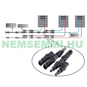 Napelem ikercsatlakozó készlet, Y csatlakozó pár 1000V maximális feszültség és 30A maximális áramerő